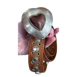 Chico's Brown Leather Belt Heart Buckle Studded 40"
